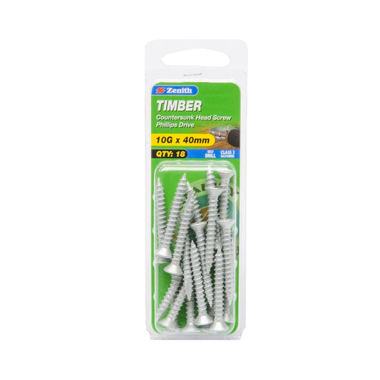 Zenith Timber Screws - 10g x 40mm - Galvanised Steel - Flush Finish - Auzzistore