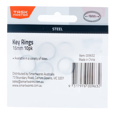 Taskmaster 16mm Key Ring - 10 Pack Weather Resistant Steel Durable