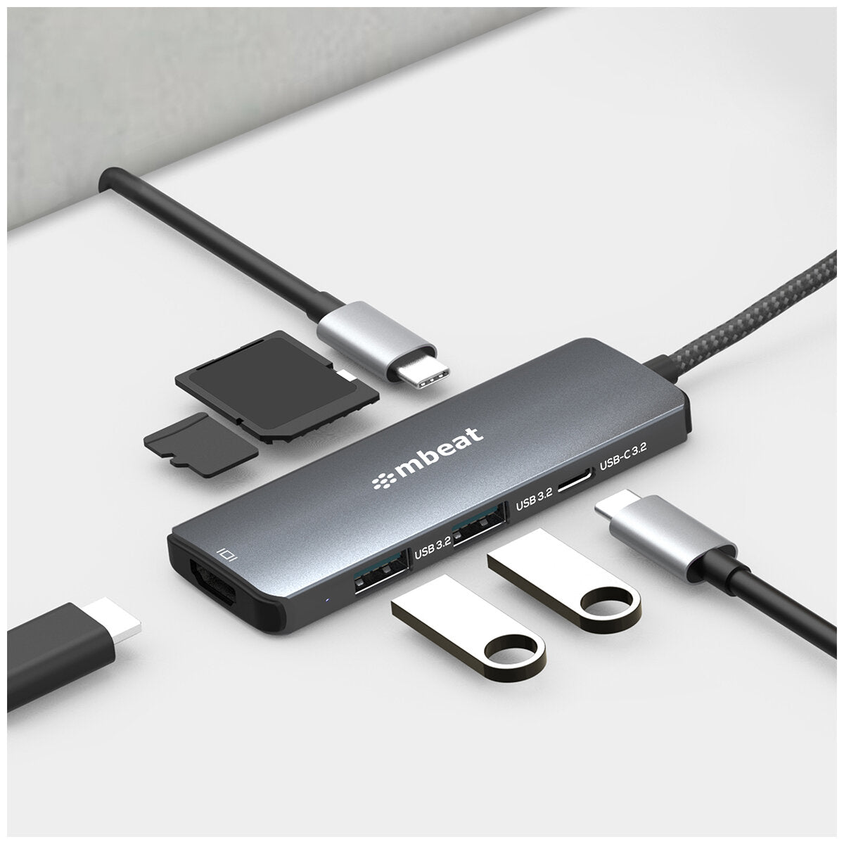 mBeat 7 In 1 USB-C 3.2 Gen2 Hub With 8K Video 10Gbps Data Space Grey MB-UCD32-U7