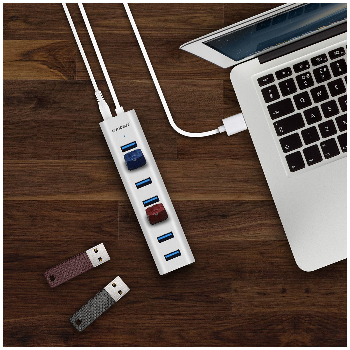 mBeat 7 Port USB 3.0 Aluminium Slim Hub With Power For PC And Mac Silver MB-HUB768