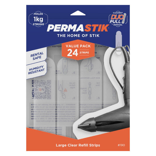 Permastik Clear Removable Strips - 24 Pack - Adhesive - Easy to Apply