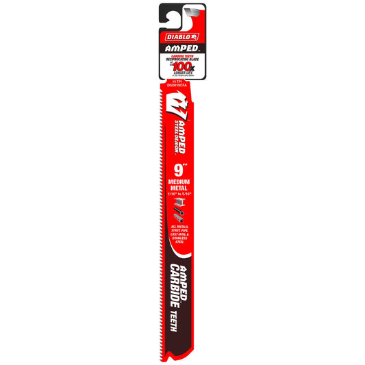 Diablo 9 Amped Demo Demon Carbide Reciprocating Saw Blade 260mm - Medium Metal Cutting - Durable Black I.C.E. Coating