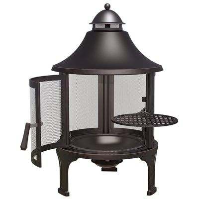 Hello Outdoors Cooking Fire Pit FP1129S Black Steel Wood Burning 360° View Durable