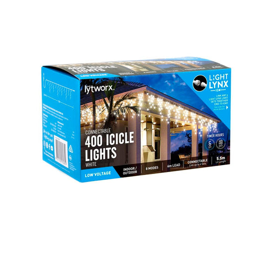 Lytworx 400 White LED Connectable Icicle Lights - 5.5m Plastic - Versatile - Auzzistore