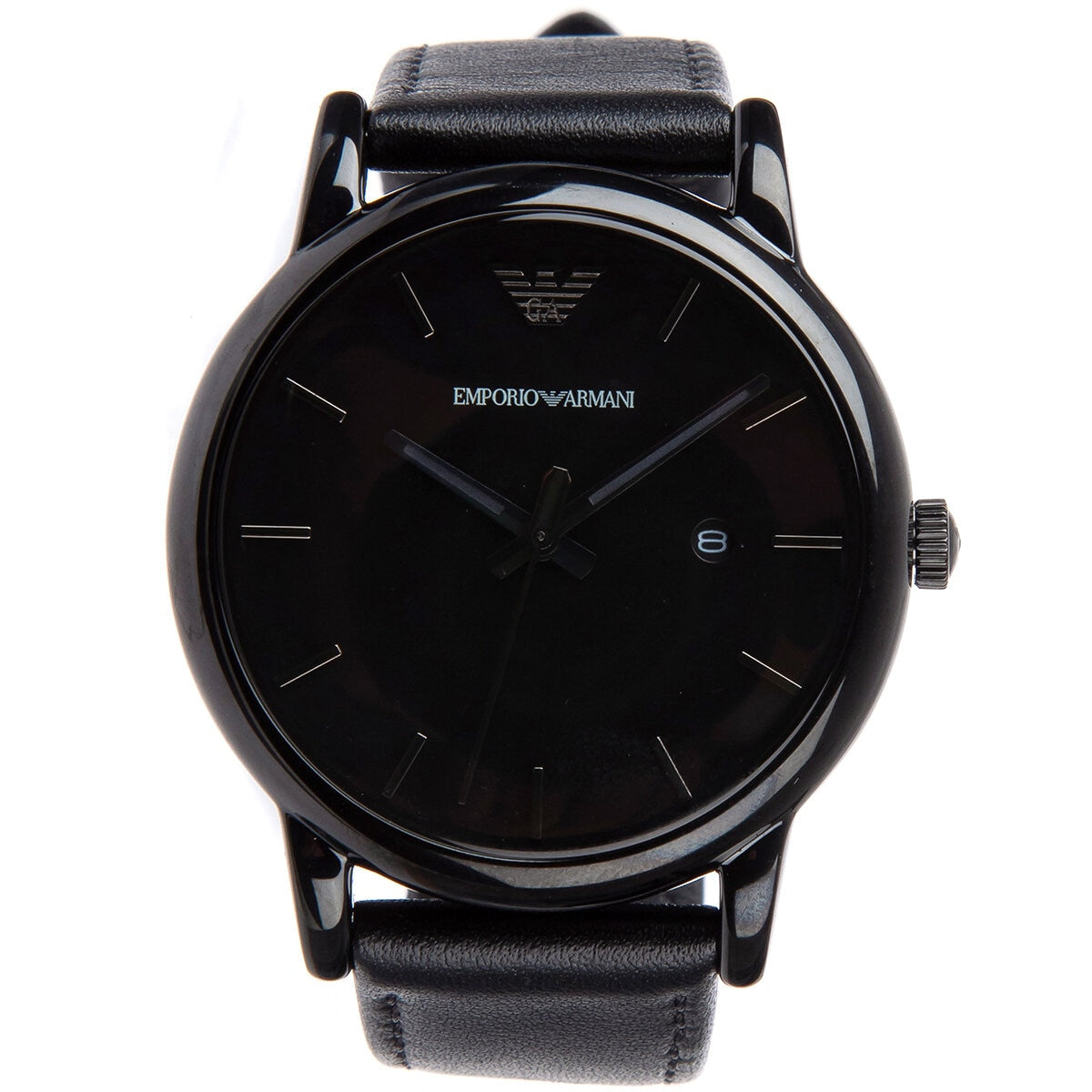 Emporio Armani Three Hand Date Black Leather Men's Watch AR1732