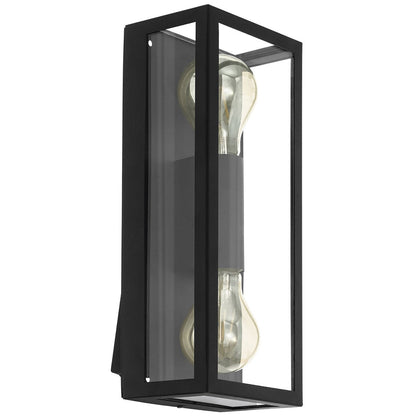 EGLO Alamonte 1 Black Exterior Wall Light | Weatherproof Outdoor Lighting | Clear Glass Panels | Modern Design