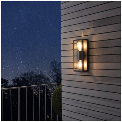 EGLO Alamonte 1 Black Exterior Wall Light | Weatherproof Outdoor Lighting | Clear Glass Panels | Modern Design