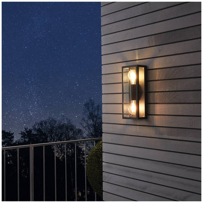 EGLO Alamonte 1 Black Exterior Wall Light | Weatherproof Outdoor Lighting | Clear Glass Panels | Modern Design