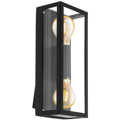EGLO Alamonte 1 Black Exterior Wall Light | Weatherproof Outdoor Lighting | Clear Glass Panels | Modern Design