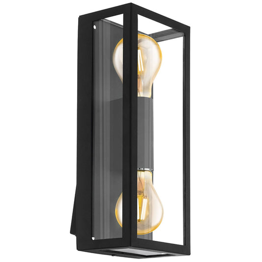 EGLO Alamonte 1 Black Exterior Wall Light | Weatherproof Outdoor Lighting | Clear Glass Panels | Modern Design