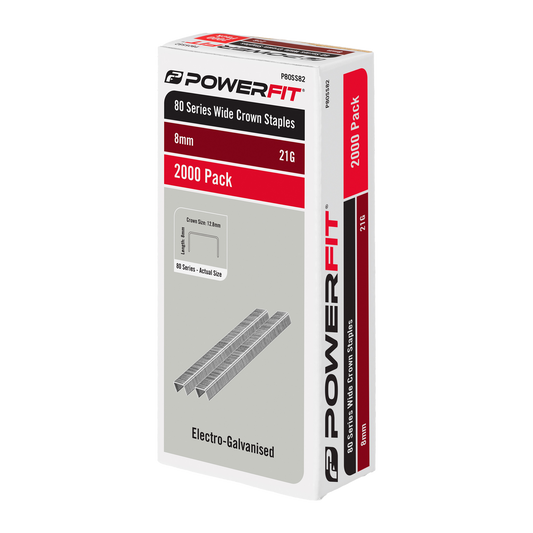 Powerfit 8mm Electro Galvanised Wide Crown Staples - 2000 Pack - 21-Gauge - Durable - Auzzistore