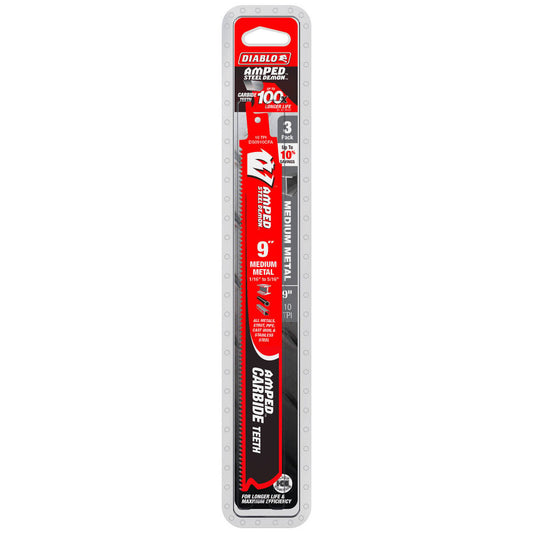 Diablo 9 Amped Demo Demon Carbide Reciprocating Saw Blade 3 Pack - 33.02mm x 260.35mm - Medium Metal Cutting