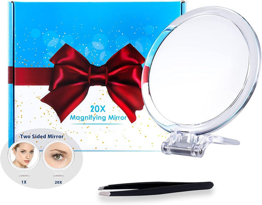 20X Magnifying Hand Mirror Two Sided Use for Makeup Application, Tweezing, and Blackhead/Blemish Removal (15 cm) | Auzzi Store