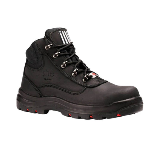 She Wear Womens Safety Workboots Size 5 36 Black - Wide Fit - Steel Cap