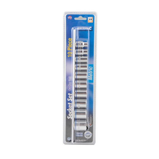 Kincrome 3 8 Metric Rail Socket Set - 10 Piece - Grey - Cr-V Steel - Colour Coded - Auzzistore