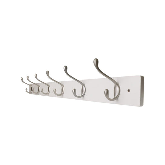 Adoored 6 Satin Chrome Hook Rack - White MDF - Elegant Design - Durable