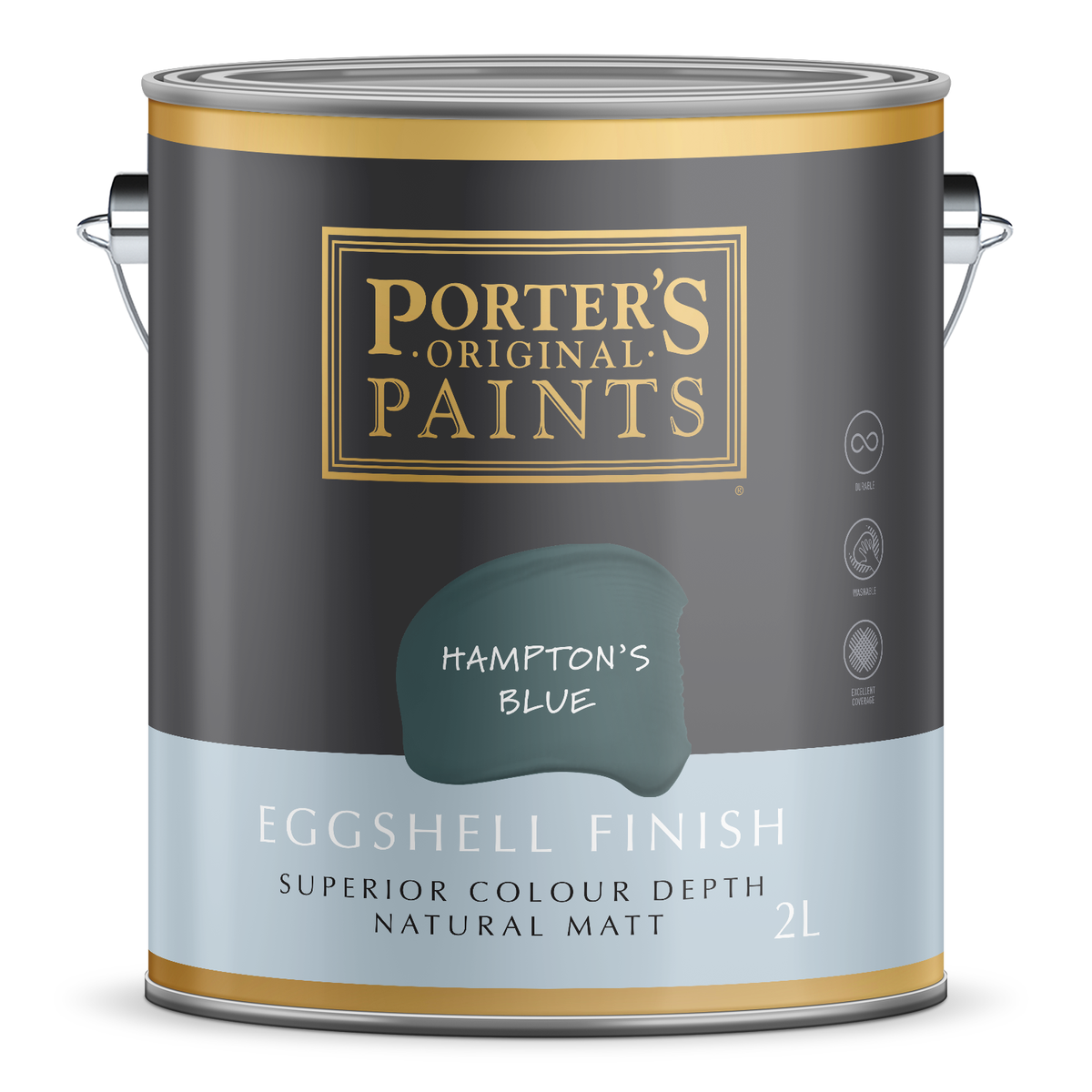 Porters 2L Hamptons Blue Eggshell Finish Washable Paint - 2L