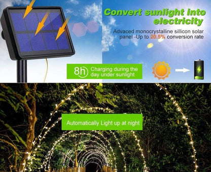 20m 200 LED Solar Powered Outdoor Lights with 8 Lighting Modes and Waterproof for Home,Garden and Decoration | Auzzi Store