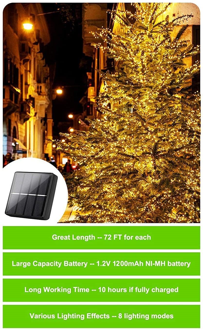 20m 200 LED Solar Powered Outdoor Lights with 8 Lighting Modes and Waterproof for Home,Garden and Decoration | Auzzi Store