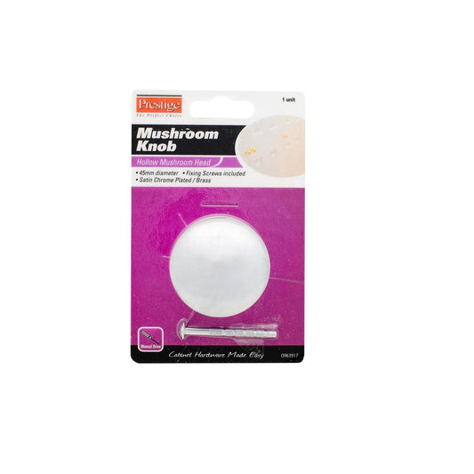 Prestige Mushroom Cupboard Knob - 45mm - Brass - Satin Chrome Plated