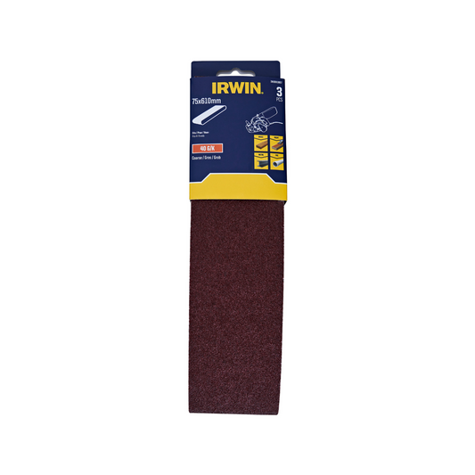 Irwin Sanding Belts 3 Pack - 75 x 610mm - 40 Grit - Wood & Metalworking - Auzzistore