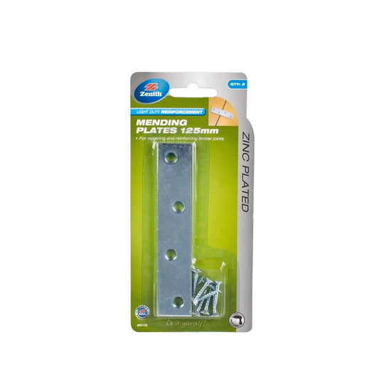 Zenith Mending Plates 125mm Zinc Plated 2 Pack Steel Corrosion Resistant - Auzzistore