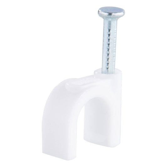 Deta 10mm White Round Cable Clips - 20 Pack - Durable Plastic