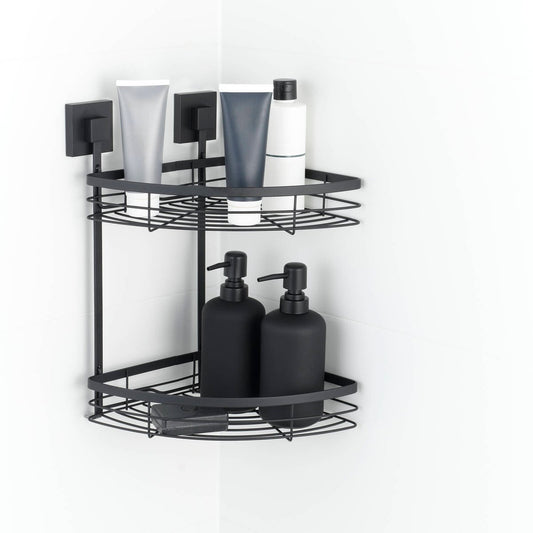Fusion-Loc 26kg Black Matte Suction Double Corner Shower Caddy – view 2 - Auzzistore