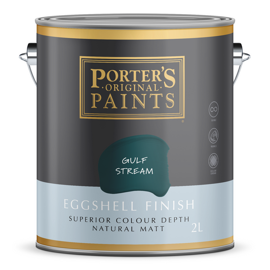 Porter S Washable Paint - 2L - Gulf Stream - Eggshell Finish - 162mm x 156mm x 141mm - Auzzistore