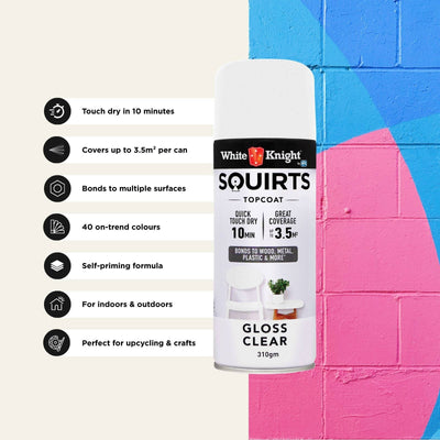 White Knight Squirts Clear Gloss Spray Paint 310g Durable Finish