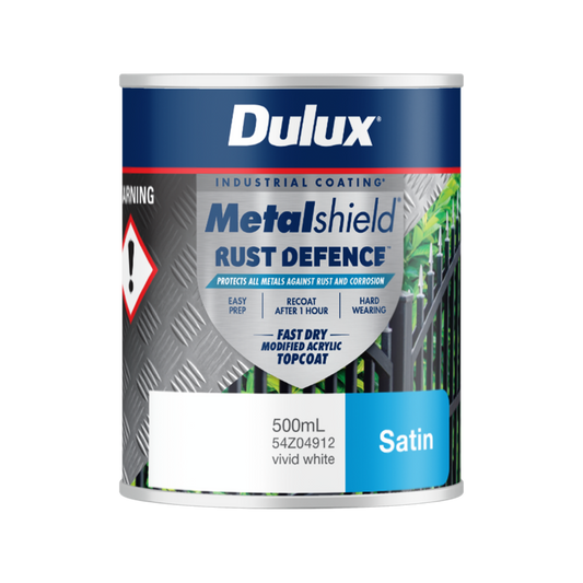 Dulux Metalshield Rust Defence 500ml White Satin - Fast-Drying Protection - Auzzistore