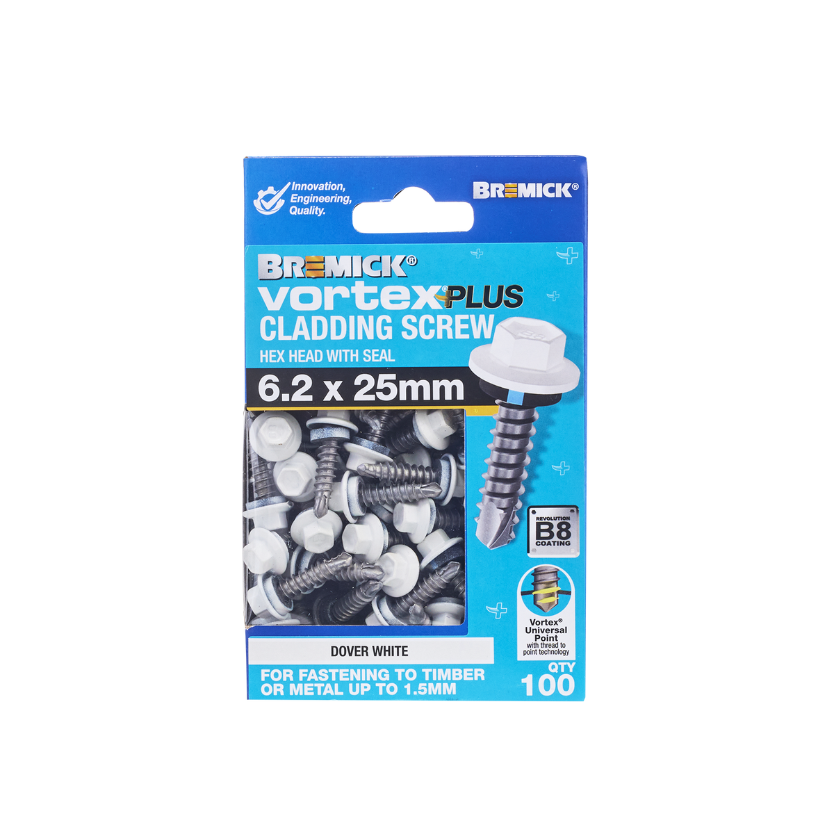 Bremick Vortex Plus Cladding Screw 6.2 x 25mm - Hex B8 - Dover White ...