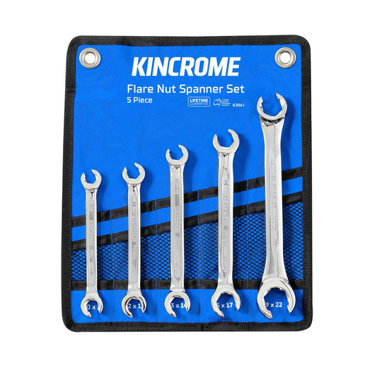 Kincrome 5 Piece Metric Flare Nut Spanner Set - Chrome Vanadium Steel - 76mm x 244mm - Lightweight Design