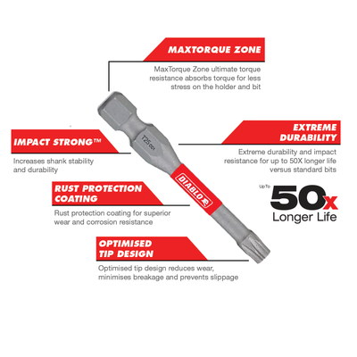 Diablo Power Bit T25 2" - 15 Pack - Extreme Durability & Impact Resistance