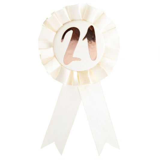 21st Birthday Rose Gold on White Rosette Badge | Auzzi Store