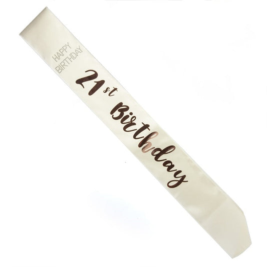 21st Birthday Rose Gold on White Sash | Auzzi Store