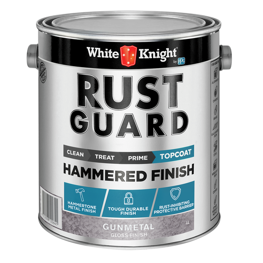 White Knight Rust Guard Gloss Gunmetal Hammered Paint 4L - 4.1kg - Rust Protection - Auzzistore