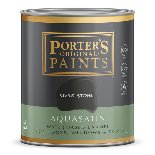 Porter S Aquasatin Enamel Washable Paint 1L River Stone 110mm x 132mm - Auzzistore