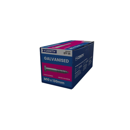 Zenith Hot Dip Galvanised Hex Head Coach Screws M10 x 130mm 25 Pack - Auzzistore