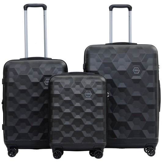 Tosca Bahamas Luggage 3 Piece Set Black - Lightweight ABS, TSA Lock, Spinner Wheels