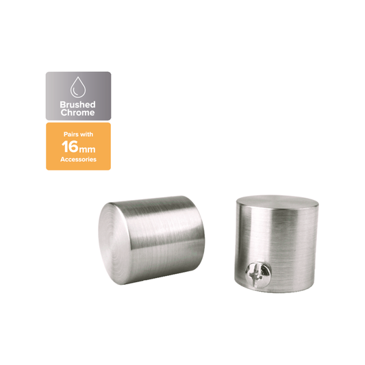 Pillar Brushed Chrome Curtain Rod Finials 16mm Aluminium 2 Pack – view 2 - Auzzistore