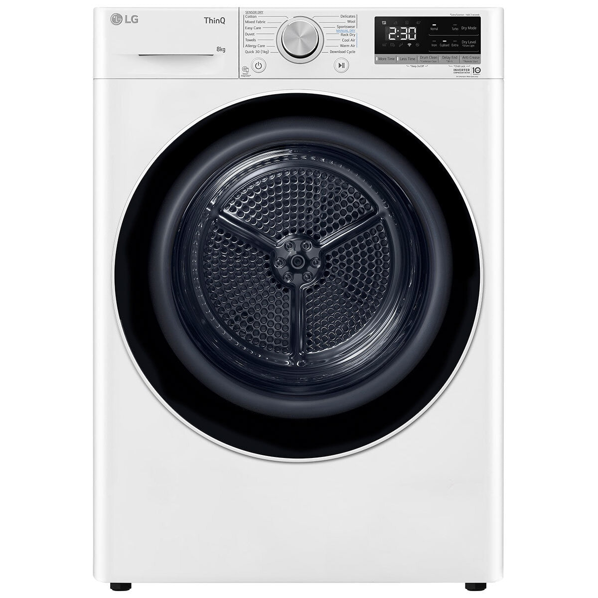 LG 8kg Heat Pump Dryer DVH5-08W White - Finish: White, Energy-Efficient Drying