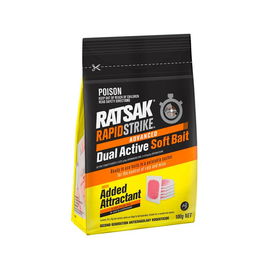 Ratsak Rapid Strike - 100g - Soft Bait - Dual Active Rodenticide - Auzzistore