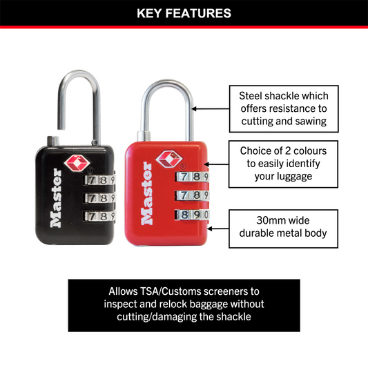 Master Lock Luggage Padlock - 30mm - Metal - TSA-Accepted – view 2 - Auzzistore
