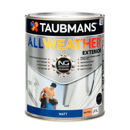 Taubmans All Weather Exterior Paint - 1L Neutral Matt - Water Based - Mould Resistant - Auzzistore
