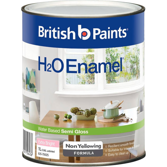 British Paints H2O Enamel Semi Gloss - 1L - Water Based - Extra Bright - Auzzistore