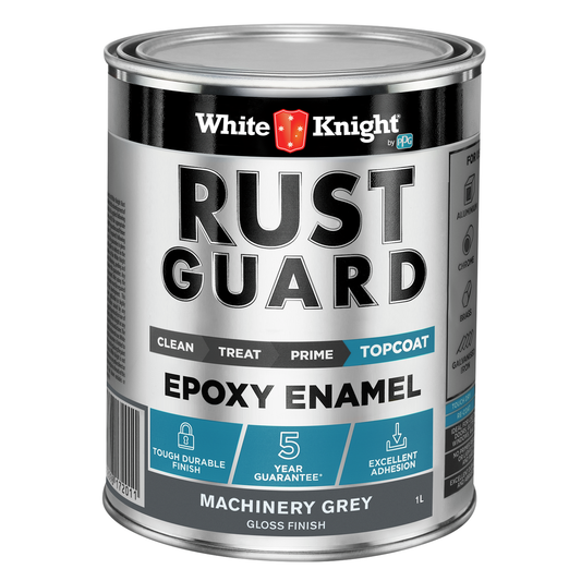 White Knight Rust Guard 1L Machinery Grey Gloss Epoxy Enamel Paint - UV-Resistant - Durable Protection - Auzzistore