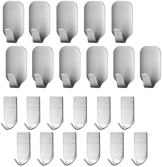 23 Pieces Stainless Steel Waterproof Self Adhesive Dual Wall Hooks for Bathroom, Bedroom and Kitchen | Auzzi Store