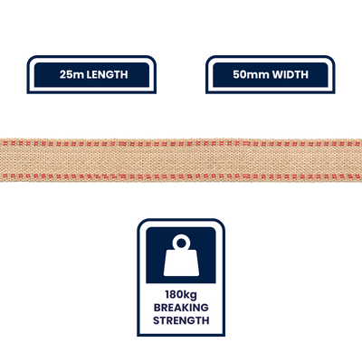 Grunt Jute Webbing 50mm x 25m Natural Fabric 180kg Breaking Strength