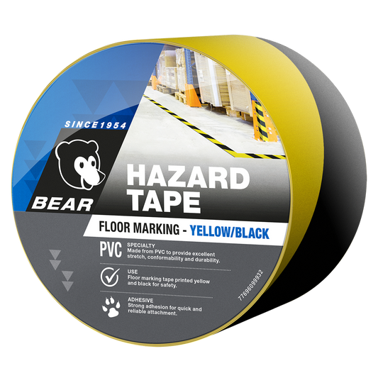 Bear Hazard Tape - 48mm x 30m - Yellow and Black - PVC